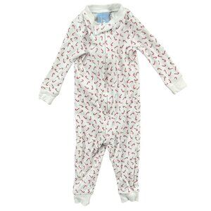 Bella Bliss Christmas One Piece Baby White Red Candy Cane Print Zip Up Sz 12-18M